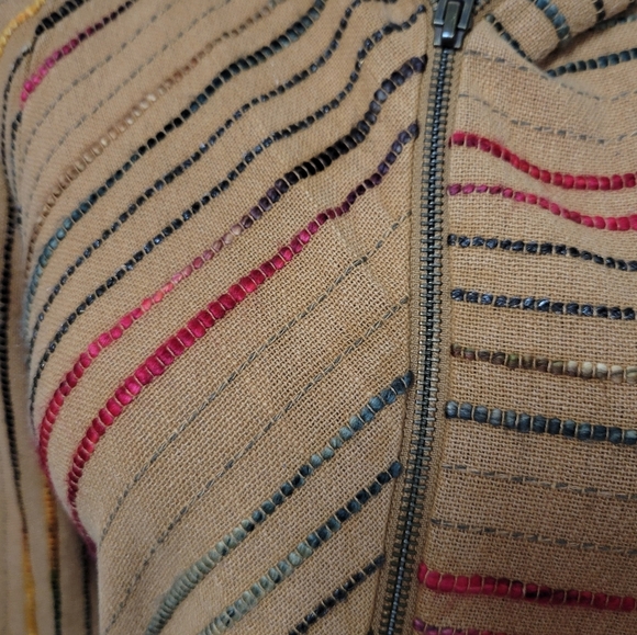 Soft Surroundings Kinsale Bouclé Jacket Top XS Striped Embroidered Cotton Boho - Picture 3 of 12